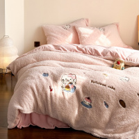 超暖加厚羊羔绒四件套卡通刺绣珊瑚绒被套牛奶绒床单床笠床上用品