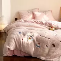 超暖加厚羊羔绒四件套卡通刺绣珊瑚绒被套牛奶绒床单床笠床上用品