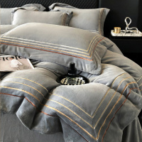 轻奢A类牛奶绒刺绣床上四件套加厚珊瑚毛绒被套床单秋冬床笠床品4