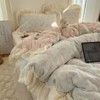 韩式小碎花A类牛奶绒床上四件套冬季加厚珊瑚绒被套床单人三件套