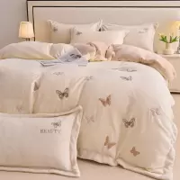 A类轻奢牛奶绒床上四件套刺绣床单被套秋冬加厚珊瑚法莱绒床品