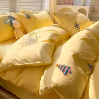 ins风纯棉刺绣床上四件套高级感透气全棉网红床品被套床单三件套