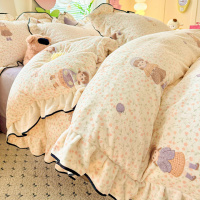 冬季加厚牛奶绒花边款床单四件套保暖珊瑚毛绒被罩高颜值床上用品