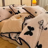 冬季美拉德蝴蝶牛奶绒床上四件套加厚保暖舒棉绒床品被套床单床笠