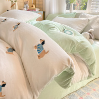 牛奶绒被套单件150x200x230冬季双面绒刺绣被套珊瑚绒床单三件套3