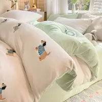 牛奶绒被套单件150x200x230冬季双面绒刺绣被套珊瑚绒床单三件套3
