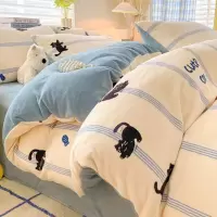 牛奶绒被套单件150x200x230秋冬珊瑚绒床单被套床笠款床品四件套