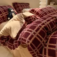 美拉德仿羊绒床上四件套双面加绒被罩床单新款床品床笠三件套