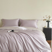 轻奢100支纯棉长绒棉四件套双拼100%全棉贡缎床单四件套纯色被套