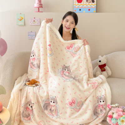 新款加厚牛奶绒毛毯卡通保暖卧室沙发盖毯午睡休闲羊羔绒毯子