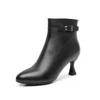 尖头细跟时装靴女25秋冬新款欧美中跟气质短靴踝靴31小码女式棉靴