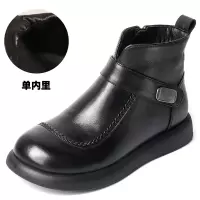 真皮加绒平底短靴女新款秋季真皮软底复古风舒适中年妈妈鞋