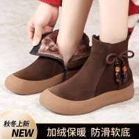 侧拉链短靴秋冬新款英伦风磨砂皮圆头复古厚底套短靴雪地靴女