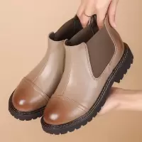 切尔西靴女压花牛皮一脚蹬复古短靴女秋冬款厚底英伦风马丁靴