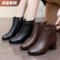 头层羊皮圆头粗跟短靴女25年秋冬新款英伦风软底复古百搭马丁靴女