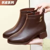 真皮女鞋25秋冬新款英伦复古侧拉链粗跟靴子马丁靴软底中跟女短靴