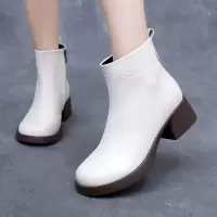 真皮马丁靴女款25年新款冬季圆头中跟软底复古流行加绒粗跟女棉鞋