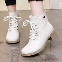 秋冬新款头层牛皮中跟英伦软底短靴粗跟32小码侧拉链马丁靴女