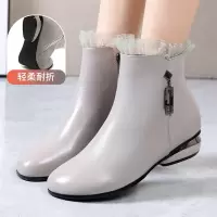 秋冬新款小短靴圆头磨砂皮加绒棉靴女秋单靴软底复古妈妈鞋