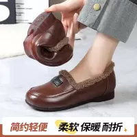 真皮毛毛鞋女25冬季外穿休闲羊羔绒平跟牛筋底中老年妈妈复古棉鞋