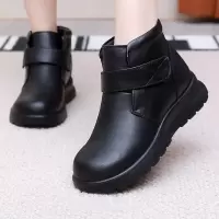 冬加厚绒毛中老年妈妈短靴宽松圆头棉鞋真皮软底软面奶奶皮棉鞋