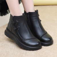 冬季新款真皮软底软面妈妈棉鞋加绒保暖平跟中老年短靴