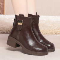 年秋季新款圆头复古粗跟后拉链马丁靴