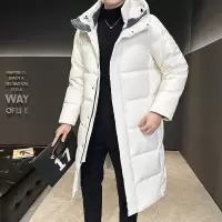 冬季白色长款羽绒服男士新款休闲青年时尚百搭白鸭绒纯色外套男装