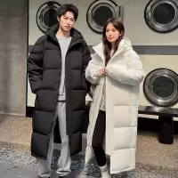 冬季羽绒服男女长款韩版ins过膝可二开纯色加厚保暖鸭绒男士外套