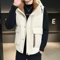 工装羽绒马甲男秋冬季连帽加厚保暖坎肩无袖背心潮流马夹外套男装