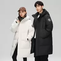 男装冬季中长款白鸭绒羽绒服男连帽大衣情侣款加厚保暖过膝外套男
