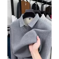 秋冬T恤加绒加厚男士假两件长袖polo衫时尚保暖打底针织衫男