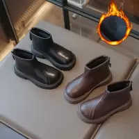 时尚男童帅气马丁靴秋冬女童加绒拼接英伦风短靴中大童烟筒靴