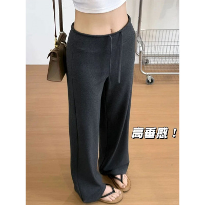 灰色直筒运动裤女夏新款高腰垂感春秋小个子休闲阔腿慵懒卫裤