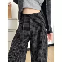 黑灰格子阔腿裤女新款秋季裤子宽松慵懒风垂感显瘦直筒休闲裤