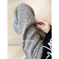 斜条纹毛呢阔腿裤女新款秋冬款加绒窄版垂感直筒小个子休闲裤