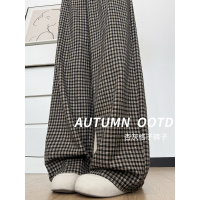格子阔腿裤女新款秋季高腰宽松窄版休闲裤垂感慵懒松弛感裤子