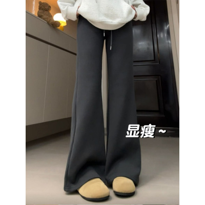 灰色喇叭运动裤子女春秋新款高腰显瘦休闲运动小个子微喇卫裤