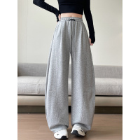 灰色运动裤女新款秋季宽松直筒休闲卫裤小个子窄版阔腿裤