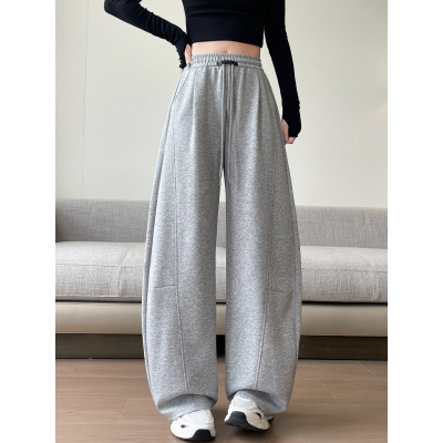 灰色运动裤女新款秋季宽松直筒休闲卫裤小个子窄版阔腿裤