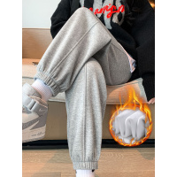 灰色运动裤子女加绒秋冬新款宽松显瘦萝卜小个子束脚休闲卫裤
