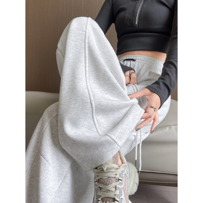 白灰色阔腿香蕉裤女新款春秋高腰垂感宽松卫裤秋季运动裤