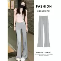 运动翻腰微喇裤女新款夏薄款垂感显瘦小个子提臀休闲马蹄卫裤