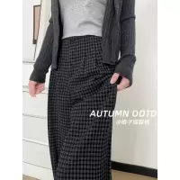 黑灰色格子裤女新款秋季垂感松弛宽松慵懒风直筒休闲阔腿裤子