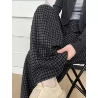 黑白色格子阔腿裤女新款秋季高腰垂感宽松慵懒风直筒休闲裤子