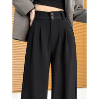 黑色西装裤子女新款春秋高级感垂感西裤直筒小个子窄版阔腿裤