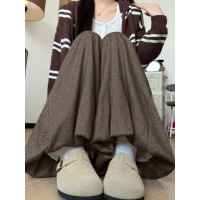 咖色花苞裙裤女新款秋季宽松阔腿灯笼裤小个子休闲垂感糯米裤