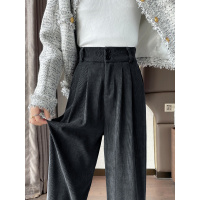灯芯绒西装裤女新款秋冬季高腰垂感直筒宽松小个子加绒阔腿裤
