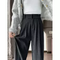灯芯绒西装裤女新款秋冬季高腰垂感直筒宽松小个子加绒阔腿裤