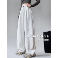 灰色运动裤女春秋新款高腰阔腿裤宽松休慵懒闲小个子美式卫裤